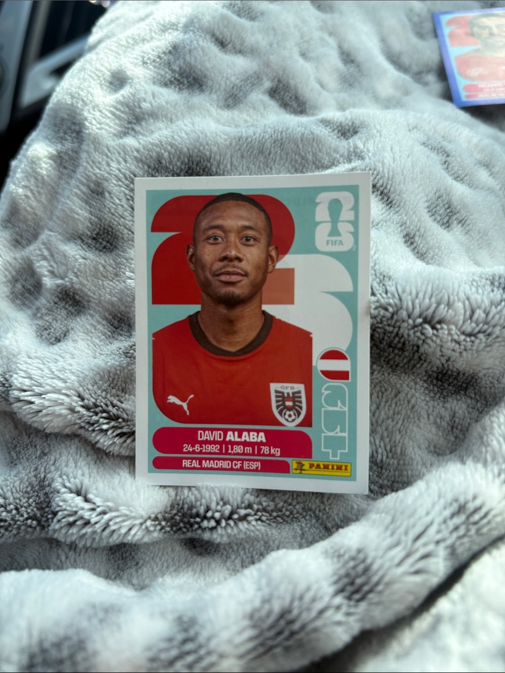 Panini Sticker — David Alaba in Red Jersey with Teal Accents